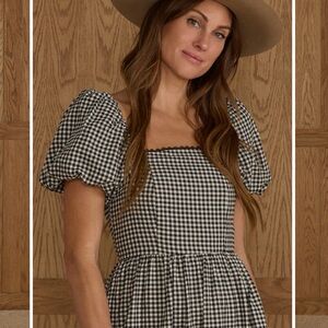 Rylee and Cru Chiara Black Gingham Farmhouse Dress